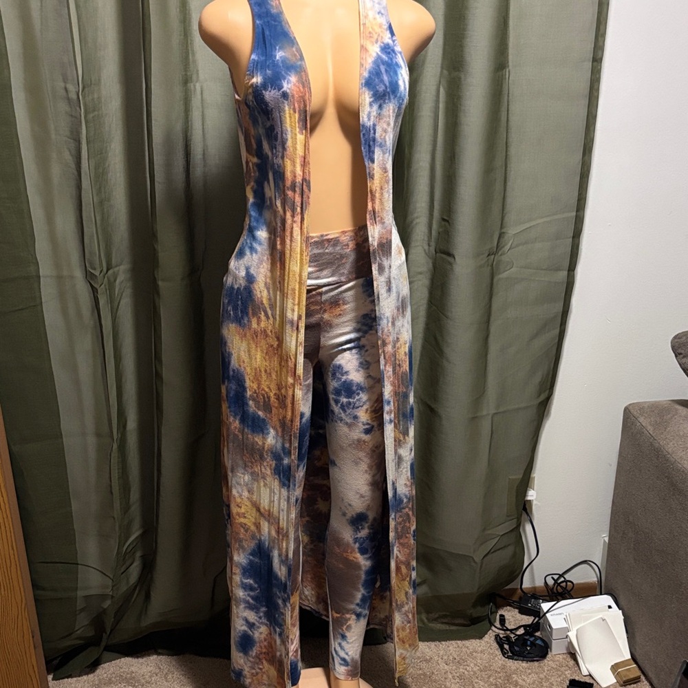 Tie-Dye Sleeveless Duster and Leggings Set